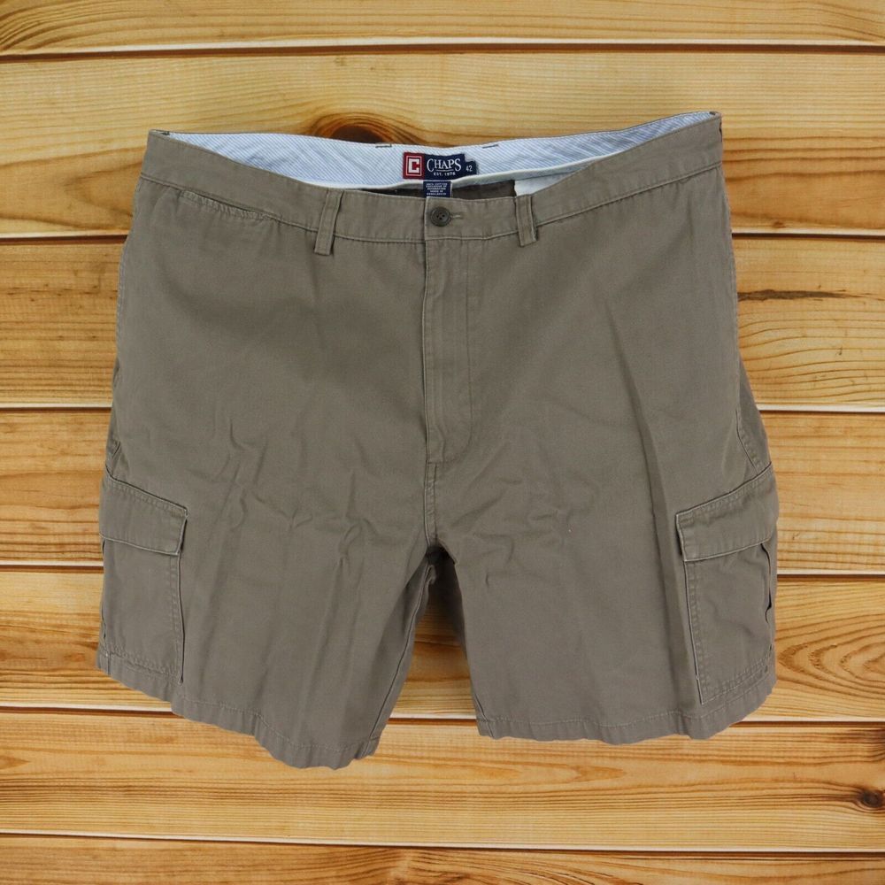 Chaps Cargo Shorts Mens Size 42 Chocolate Brown 100% Cotton Button Pockets